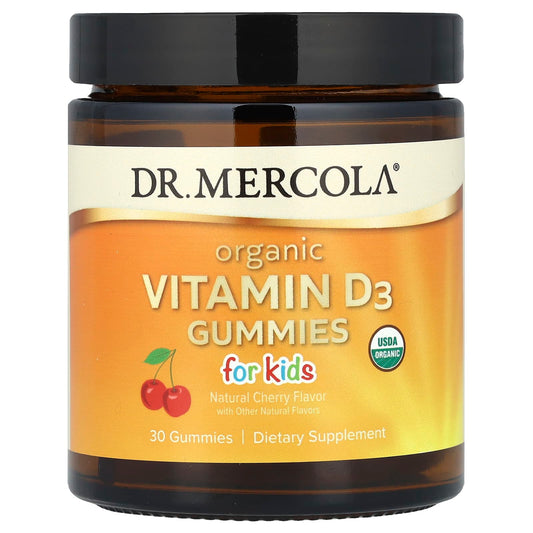 Dr. Mercola, Organic Vitamin D3 Gummies, For Kids, Natural Cherry, 25 mcg (1,000 IU), 30 Gummies