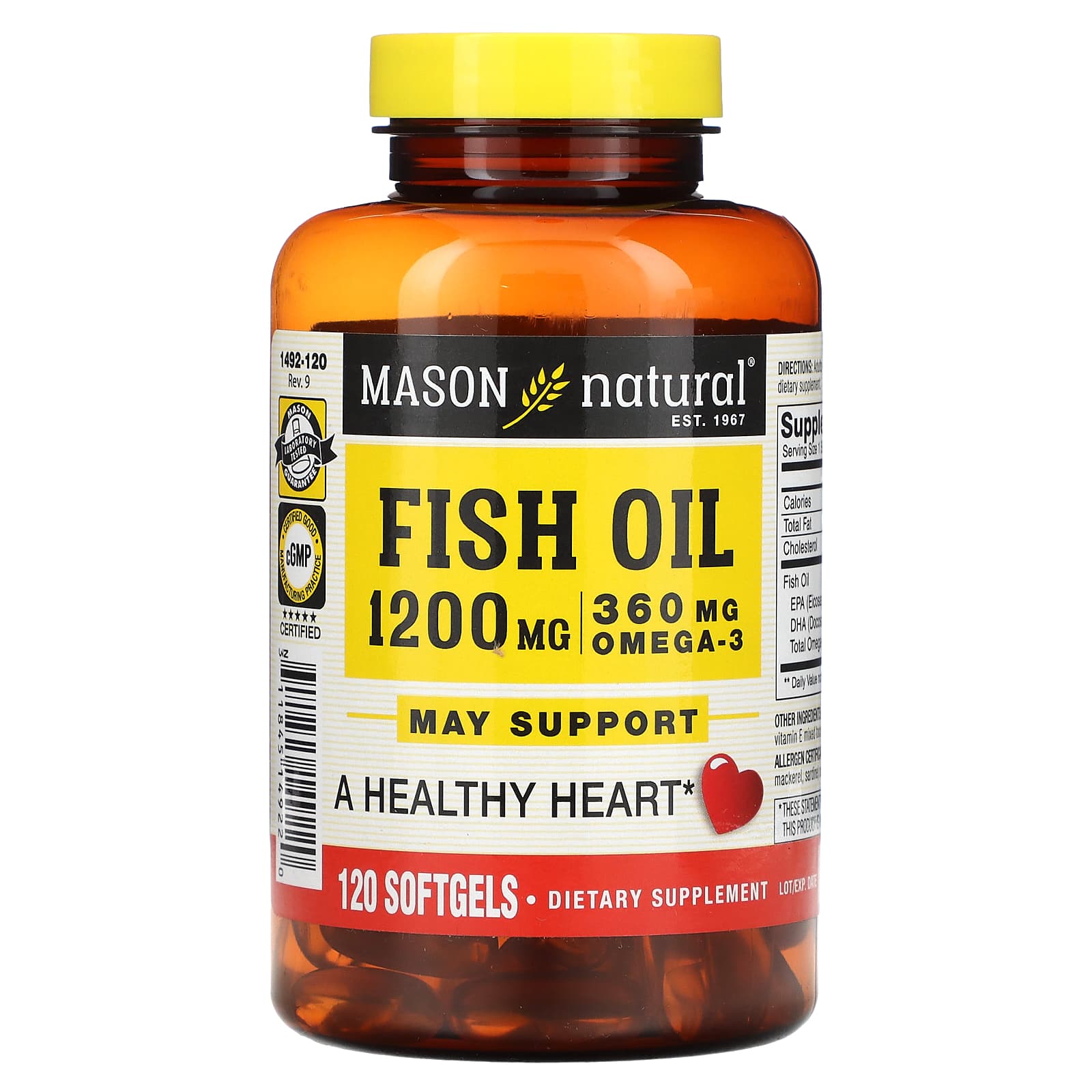 Mason Natural, Fish Oil, 1,200 mg, 120 Softgels - Image 1