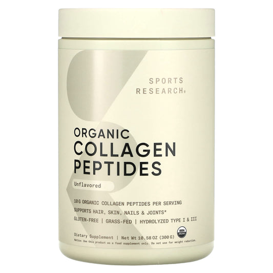 Sports Research, Organic Collagen Peptides, Unflavored, 10.58 oz (300 g) - Image 1