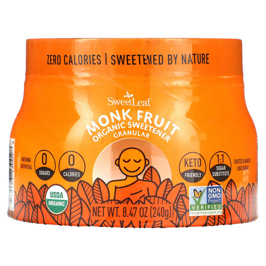 SweetLeaf Stevia, Monk Fruit, Organic Sweetener, Granular, 8.47 oz (240 g) - Image 1