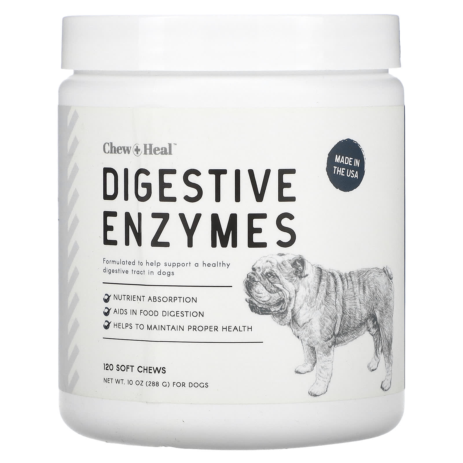 Chew + Heal Digestive Enzymes for Dogs - 120 Soft Chews 10 oz - Image 1