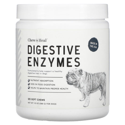Chew + Heal Digestive Enzymes for Dogs - 120 Soft Chews 10 oz - Image 1