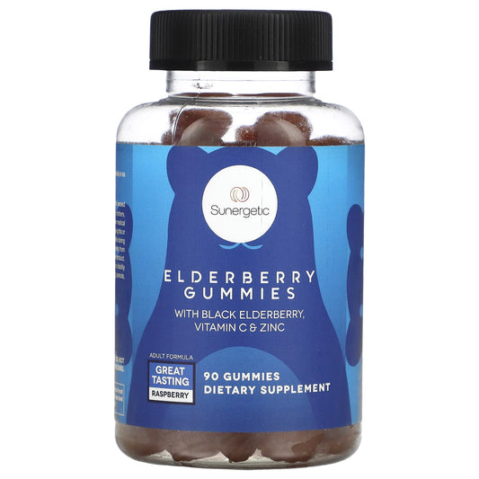 Sunergetic, Elderberry Gummies, With Black Elderberry, Vitamin C & Zinc, Raspberry, 90 Gummies - Image 1