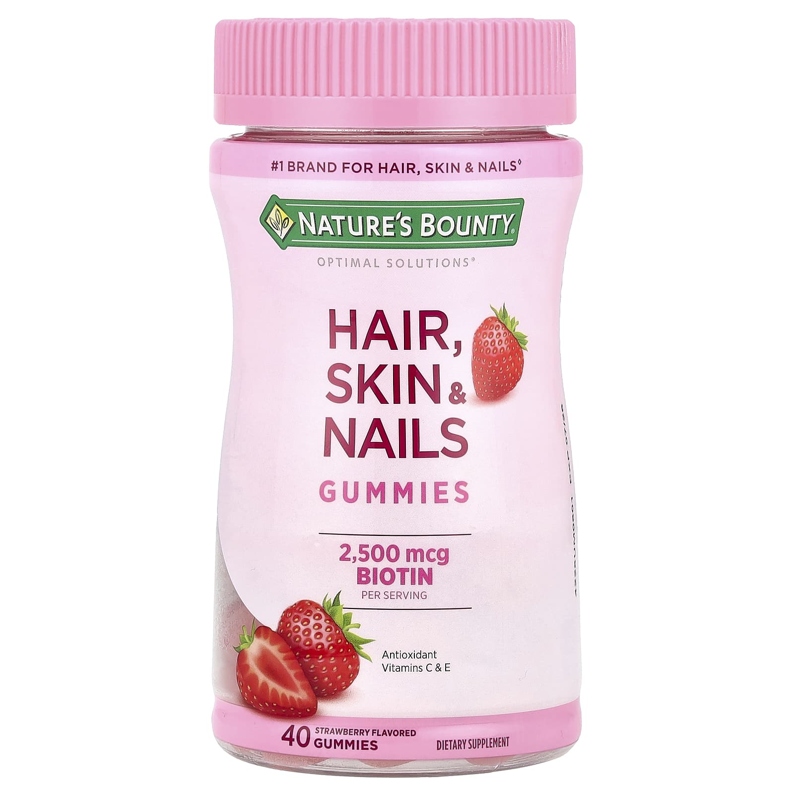 Nature's Bounty, Optimal Solutions®, Hair, Skin & Nails Gummies, Strawberry, 40 Gummies - Image 1