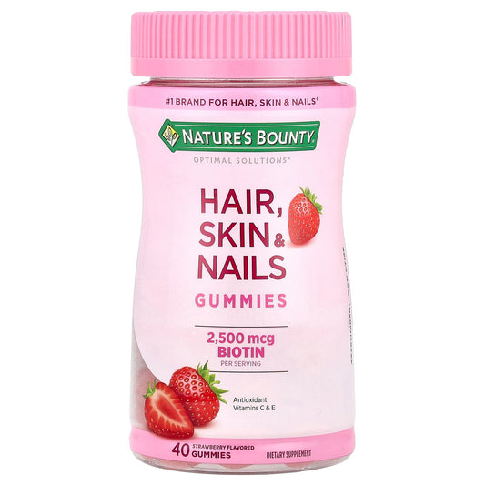 Nature's Bounty, Optimal Solutions®, Hair, Skin & Nails Gummies, Strawberry, 40 Gummies - Image 1