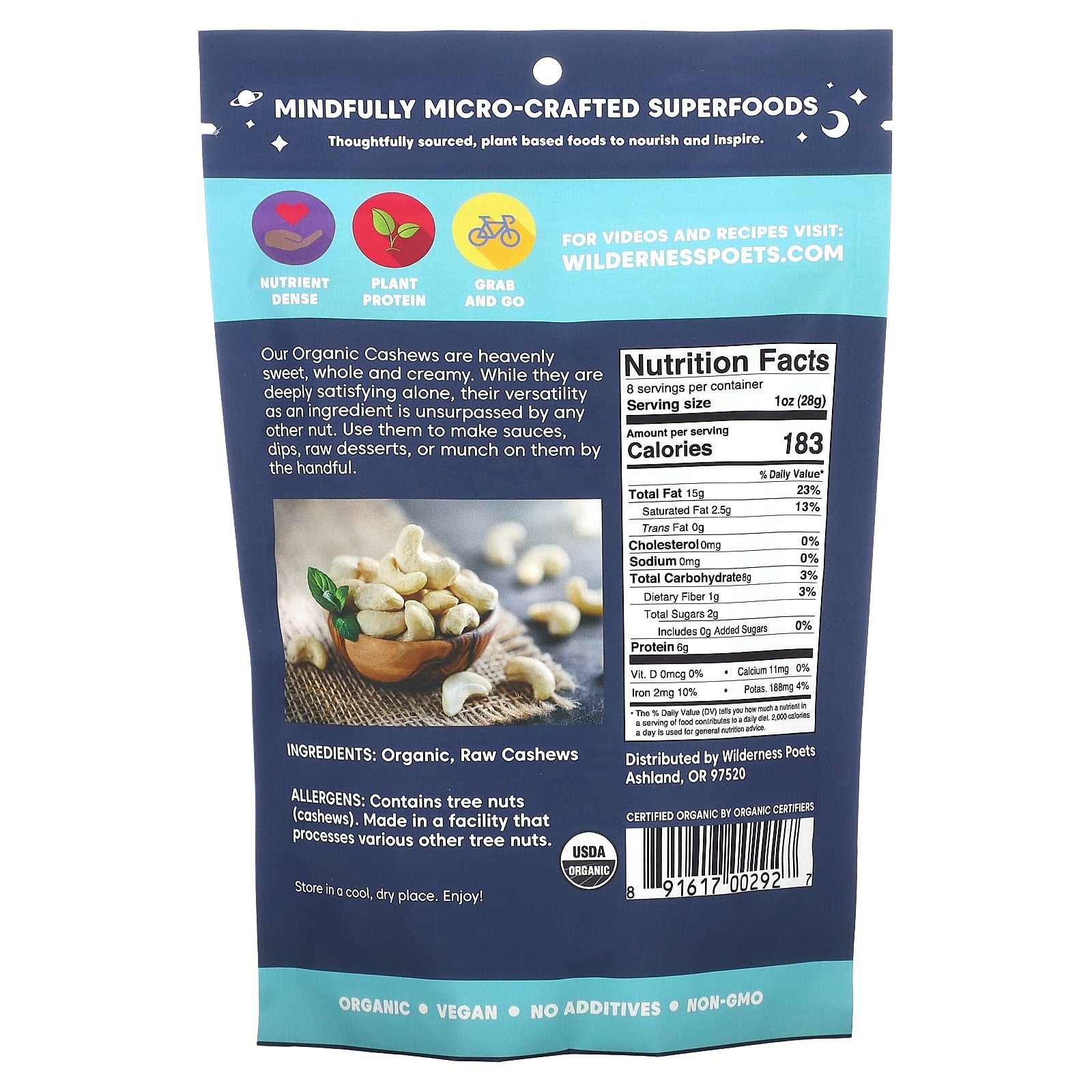 Wilderness Poets, Organic Whole Cashews, 8 oz (226 g) - Image 2