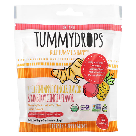 Tummydrops, Organic Juicy Pineapple Ginger & Yumberry Ginger, 33 Lozenges - Image 1