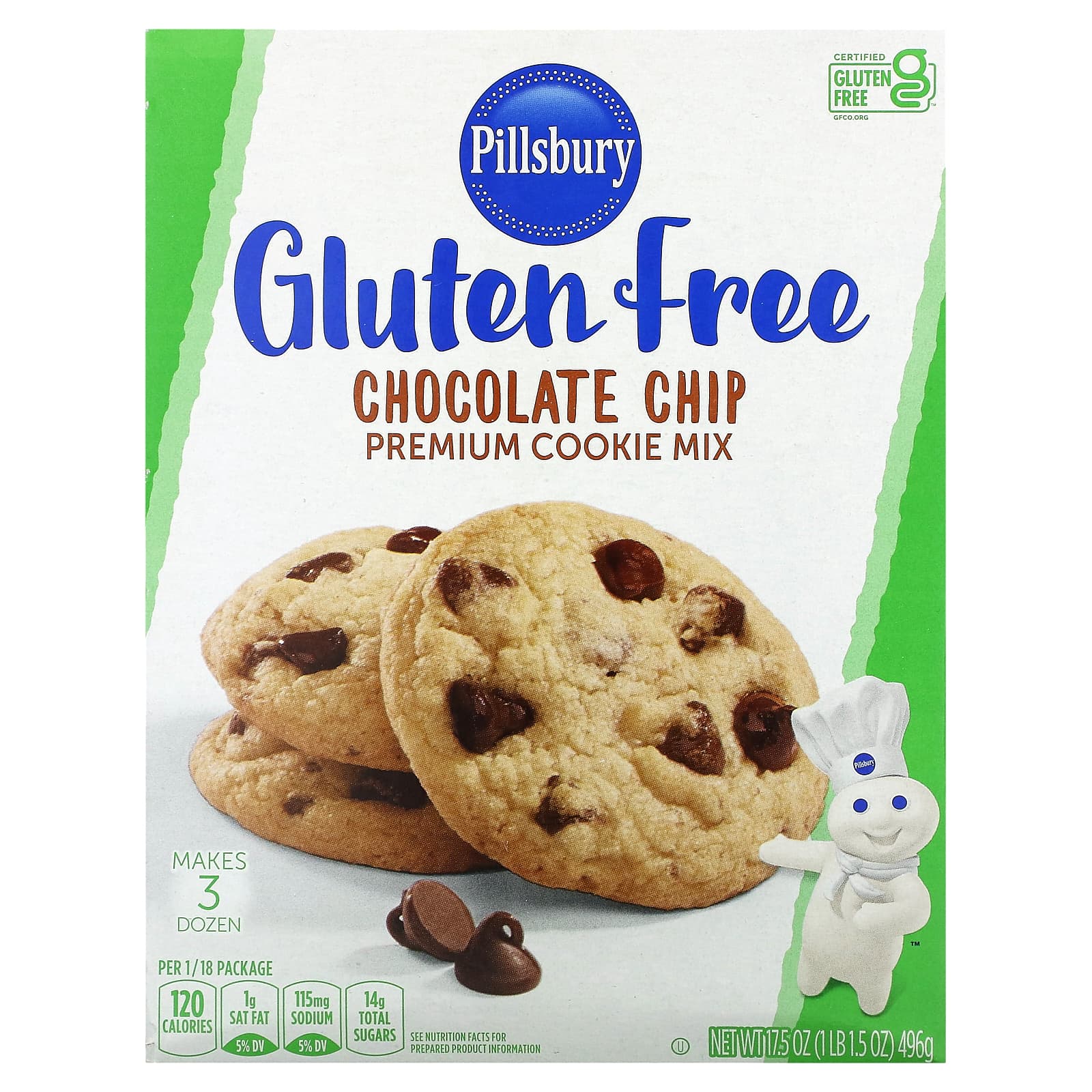 Pillsbury, Chocolate Chip Premium Cookie Mix, Gluten Free, 17.5 oz (496 g) - Image 1
