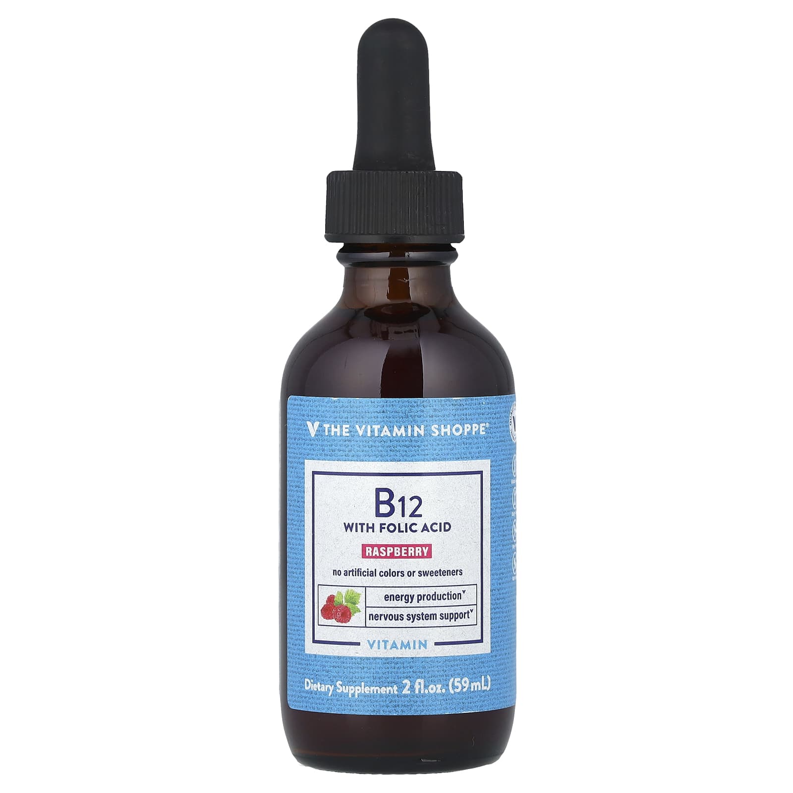 The Vitamin Shoppe, Vitamin B12 with Folic Acid, Raspberry, 2 fl oz (59 ml) - Image 1