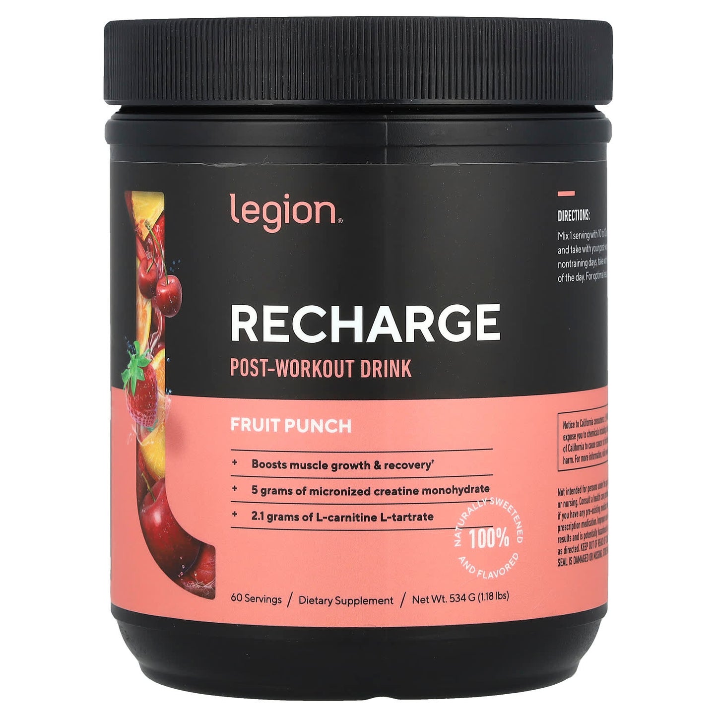 Legion Athletics, Recharge, Post-Workout Drink, Fruit Punch, 1.18 lbs (534 g) - Image 1