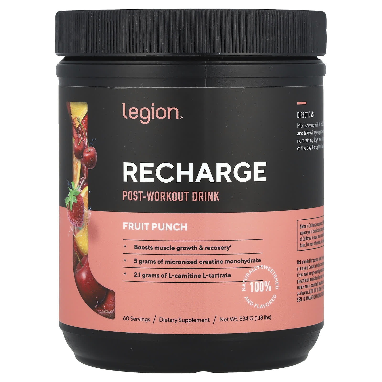 Legion Athletics, Recharge, Post-Workout Drink, Fruit Punch, 1.18 lbs (534 g) - Image 1