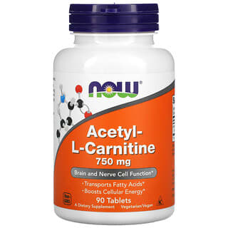 NOW Foods Acetyl-L Carnitine 750mg 90 Tablets - Brain & Nerve Support