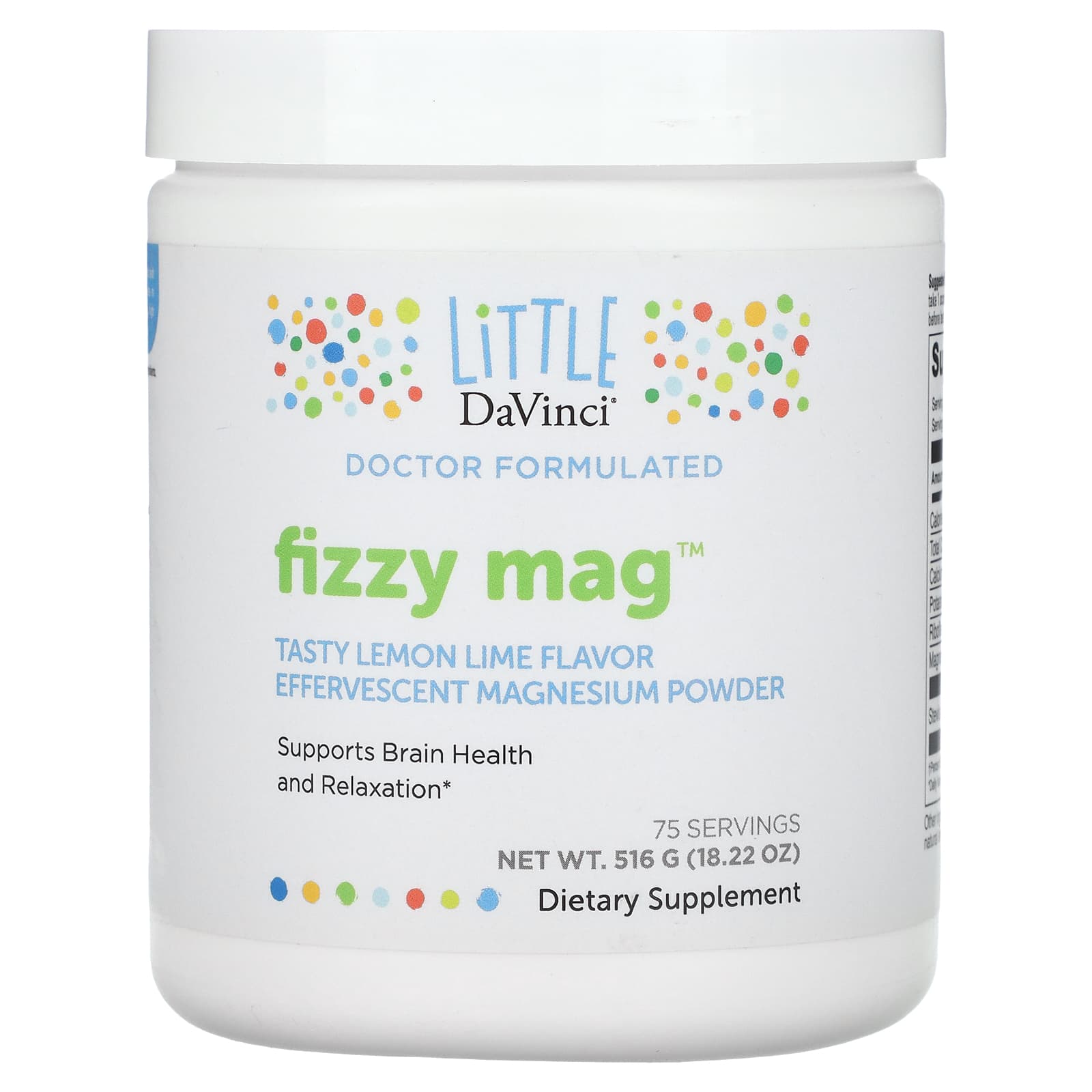 Little DaVinci, Fizzy Mag, Effervescent Magnesium Powder, Lemon Lime, 18.22 oz (516 g) - Image 1