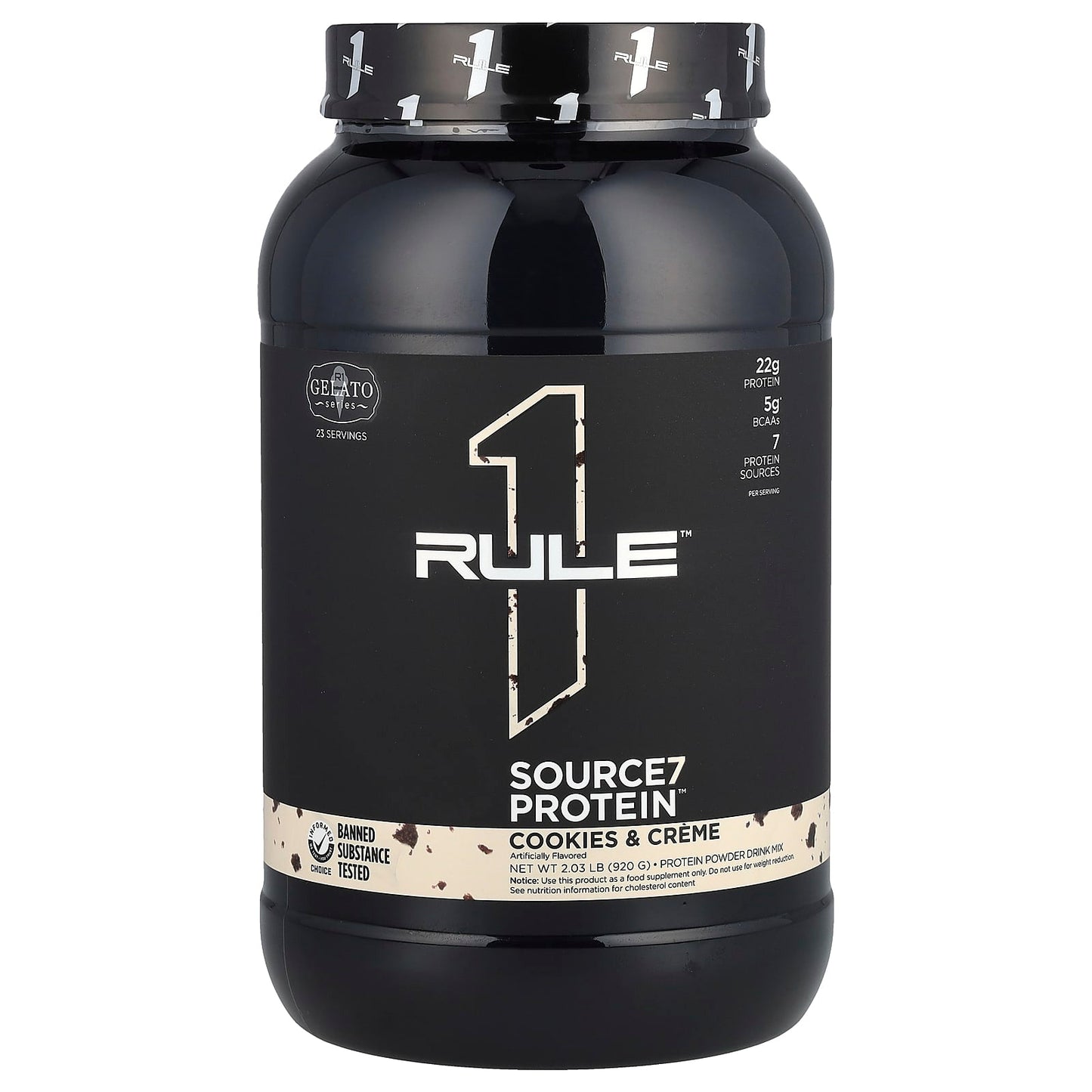 Rule One Proteins, Source7 Protein Powder Drink Mix, Cookies & Creme, 2.03 lb (920 g) - Image 1