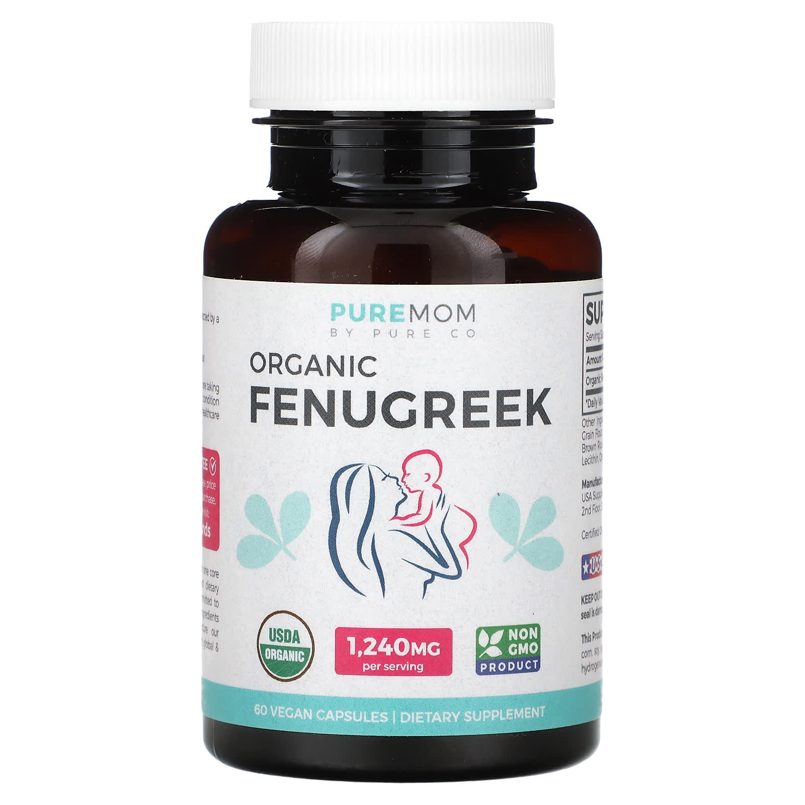 Pure Co., Pure Mom, Organic Fenugreek, 60 Vegan Capsules (620 mg per Capsule) - Image 1