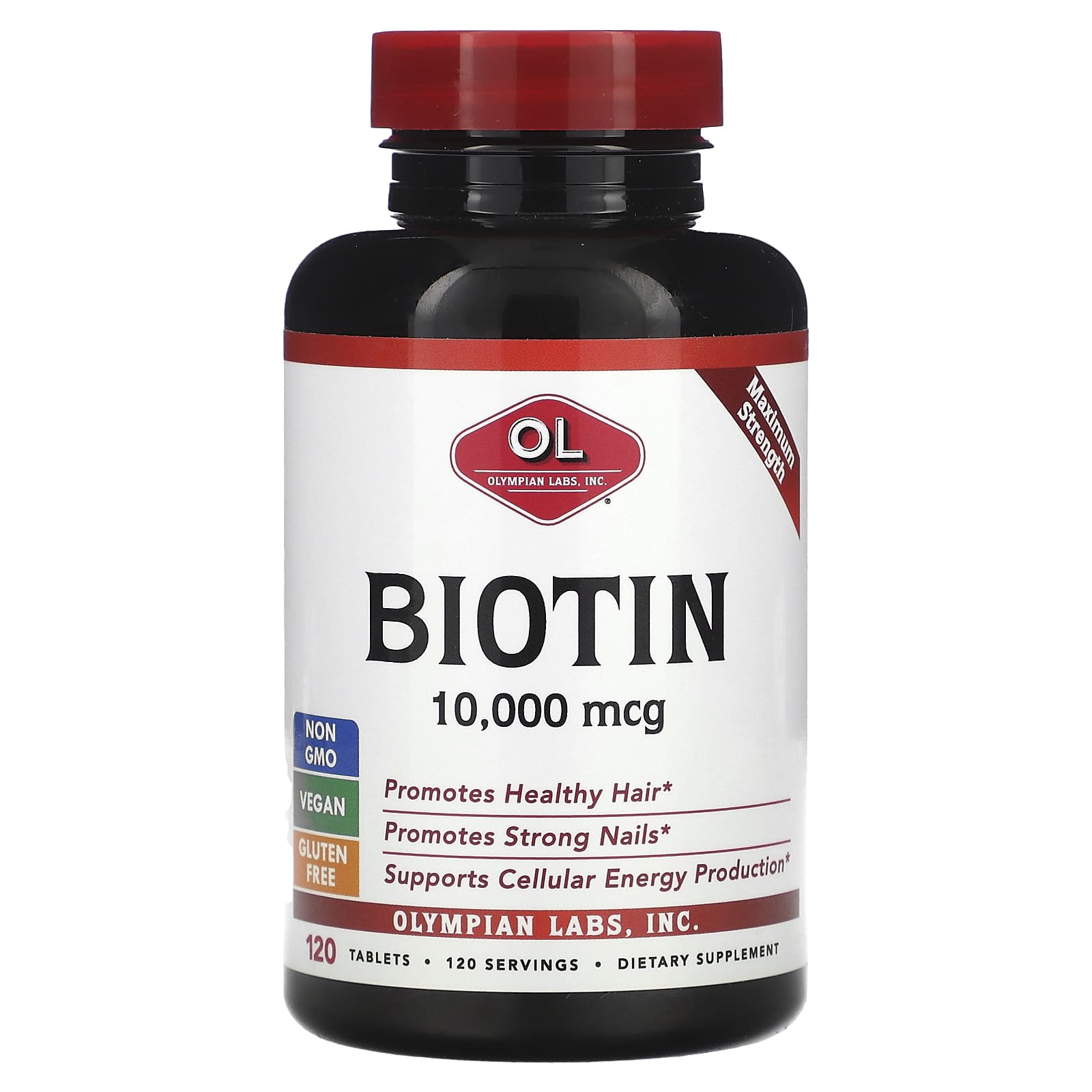 Olympian Labs, Biotin, 10,000 mcg, 120 Tablets - Image 1