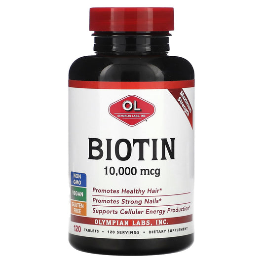 Olympian Labs, Biotin, 10,000 mcg, 120 Tablets - Image 1