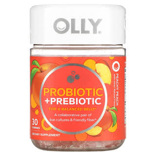 OLLY Probiotic + Prebiotic Gummies, Peachy Peach, 30 Count