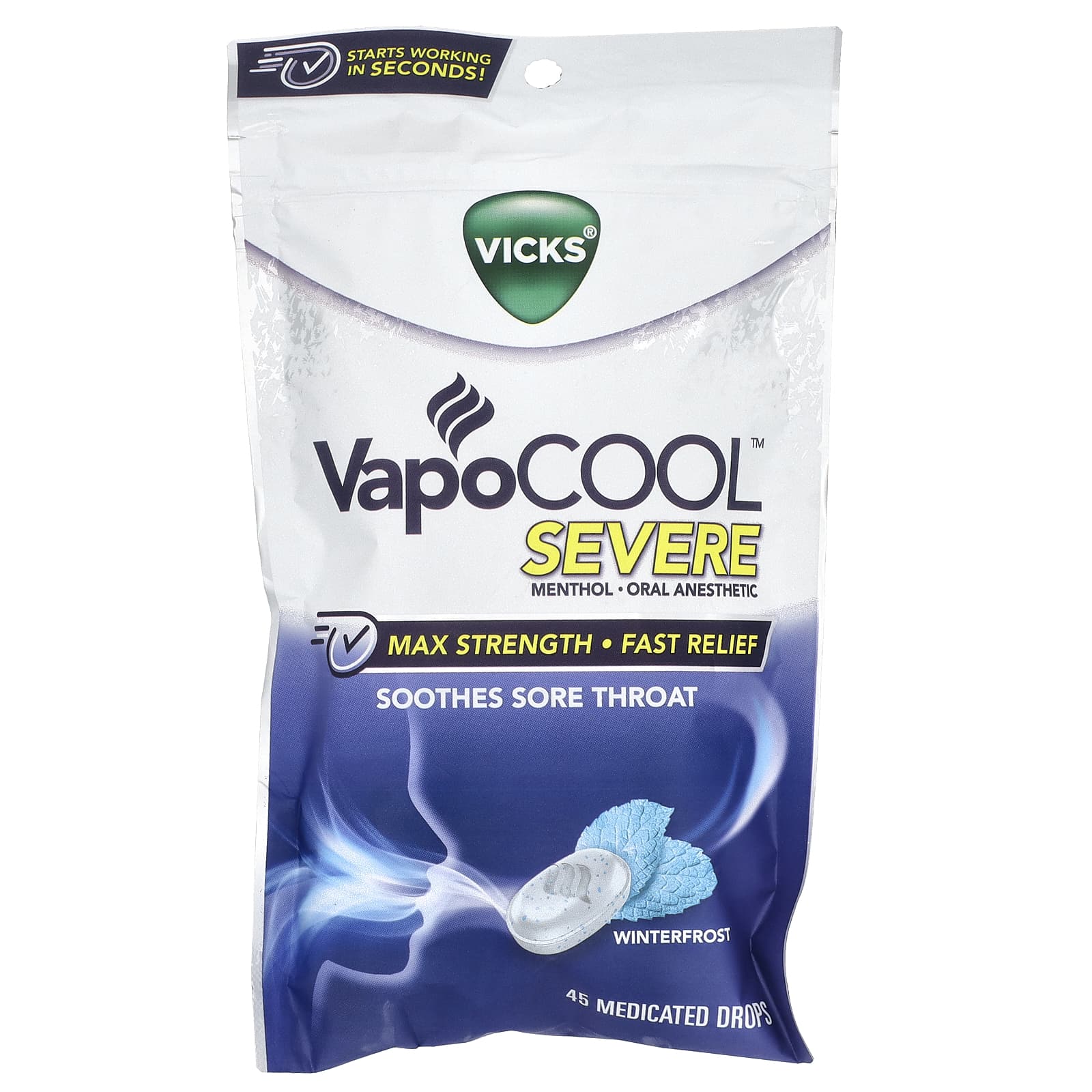 Vicks, VapoCool™ Severe, Max Strength, Winterfrost, 45 Medicated Drops - Image 1