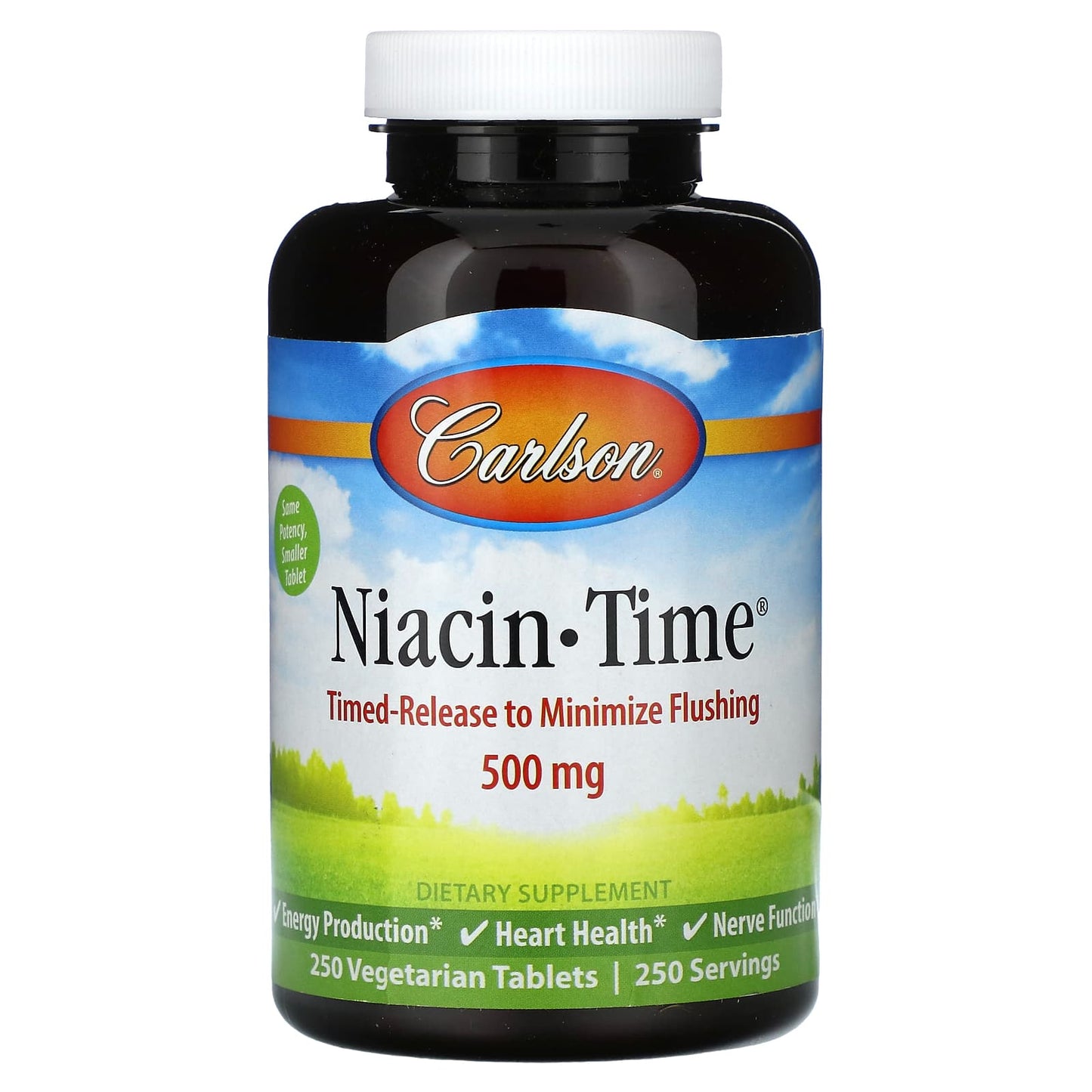 Carlson Niacin-Time 500mg, 250 Veggie Tablets for Energy & Heart Health - Image 1