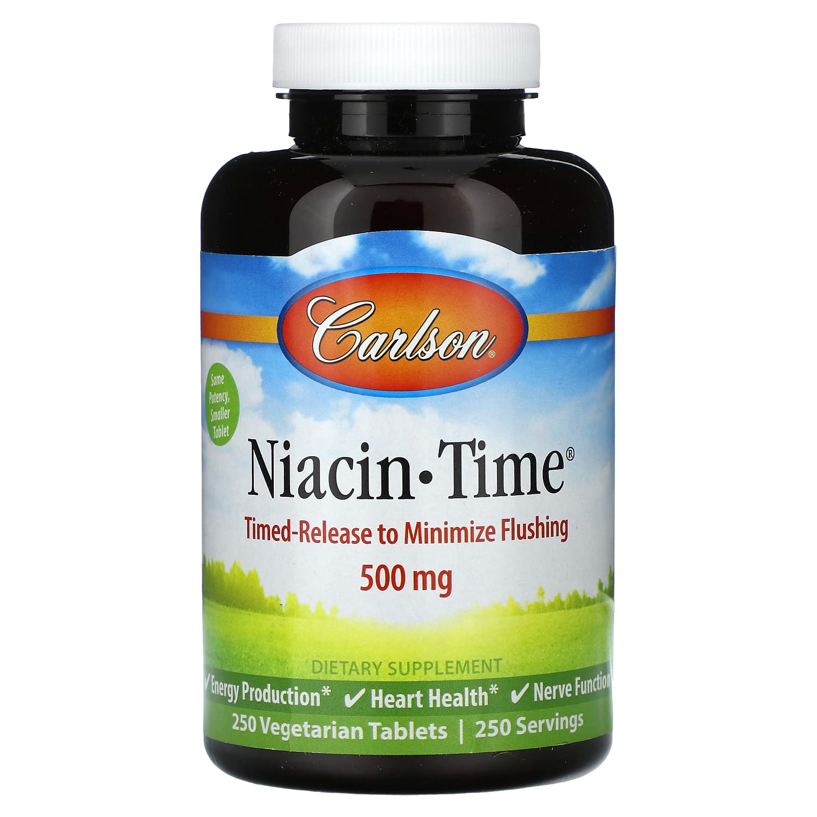 Carlson Niacin-Time 500mg, 250 Veggie Tablets for Energy & Heart Health - Image 1