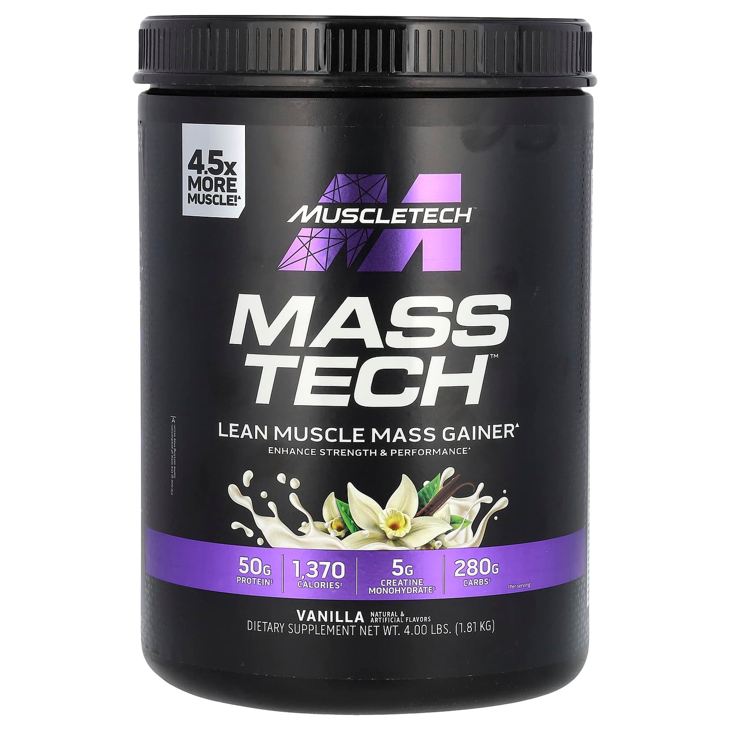 MuscleTech, Mass-Tech™ Lean Muscle Mass Gainer, Vanilla, 4 lbs (1.81 kg) - Image 1