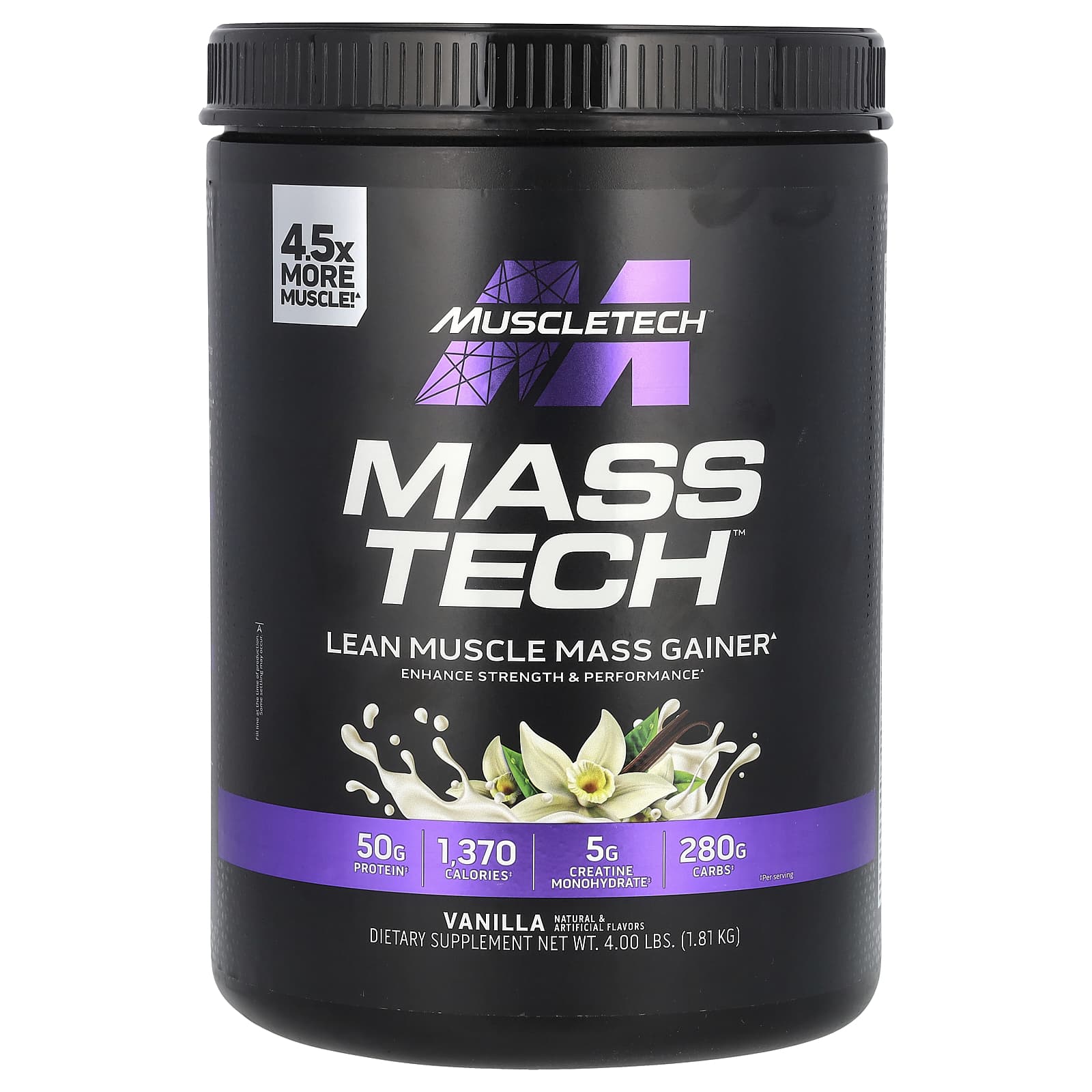 MuscleTech, Mass-Tech™ Lean Muscle Mass Gainer, Vanilla, 4 lbs (1.81 kg) - Image 1