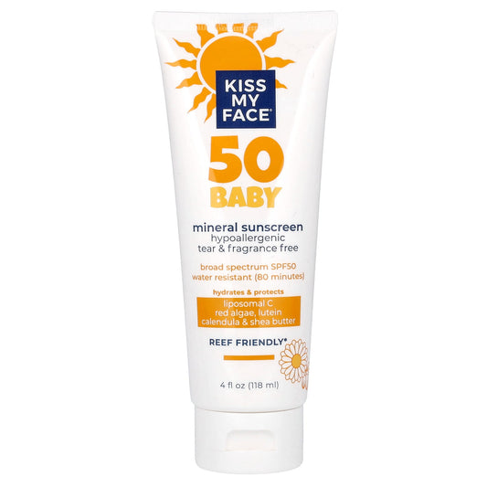 Kiss My Face, 50 Baby, Mineral Sunscreen, SPF 50, Fragrance Free, 4 fl oz (118 ml) - Image 1