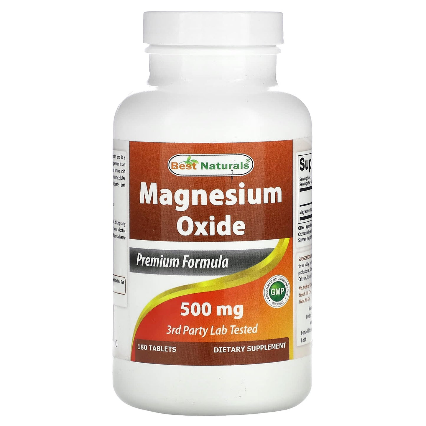 Best Naturals Magnesium Oxide 500mg, 180 Tablets - Energy & Heart Support - Image 1