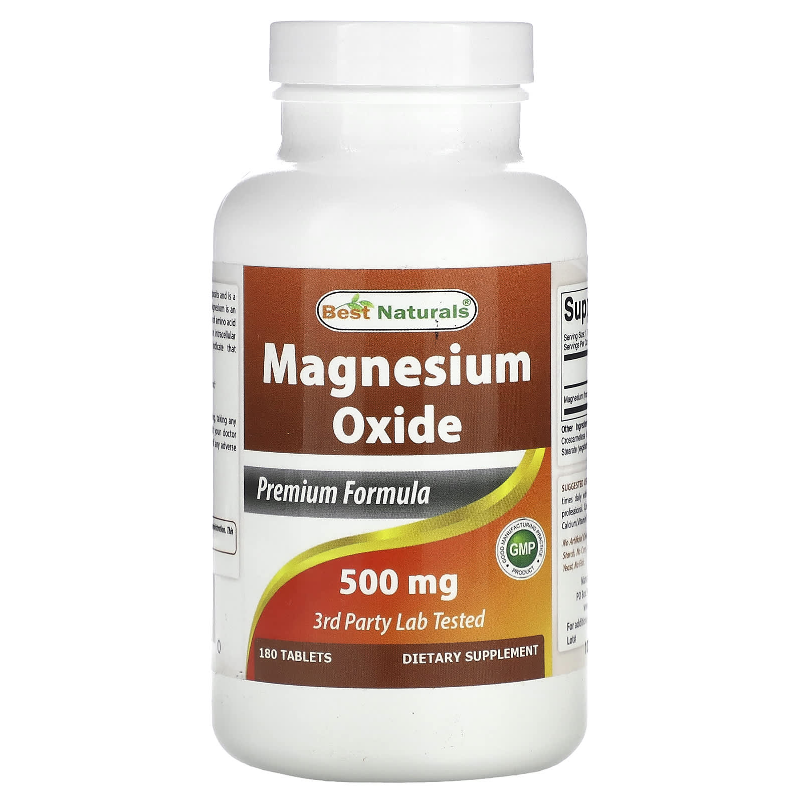 Best Naturals Magnesium Oxide 500mg, 180 Tablets - Energy & Heart Support - Image 1