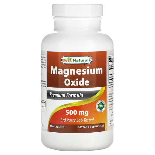 Best Naturals Magnesium Oxide 500mg, 180 Tablets - Energy & Heart Support - Image 1