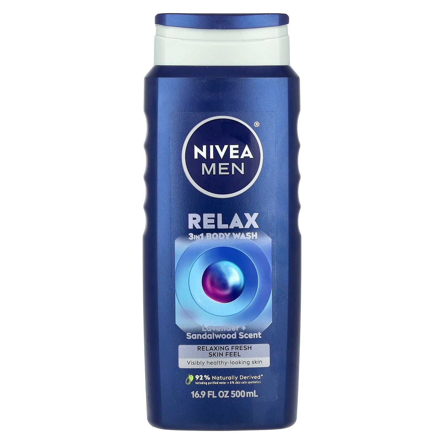 Nivea, Men, Relax 3 in 1 Body Wash, Lavender + Sandalwood, 16.9 fl oz (500 ml) - Image 1