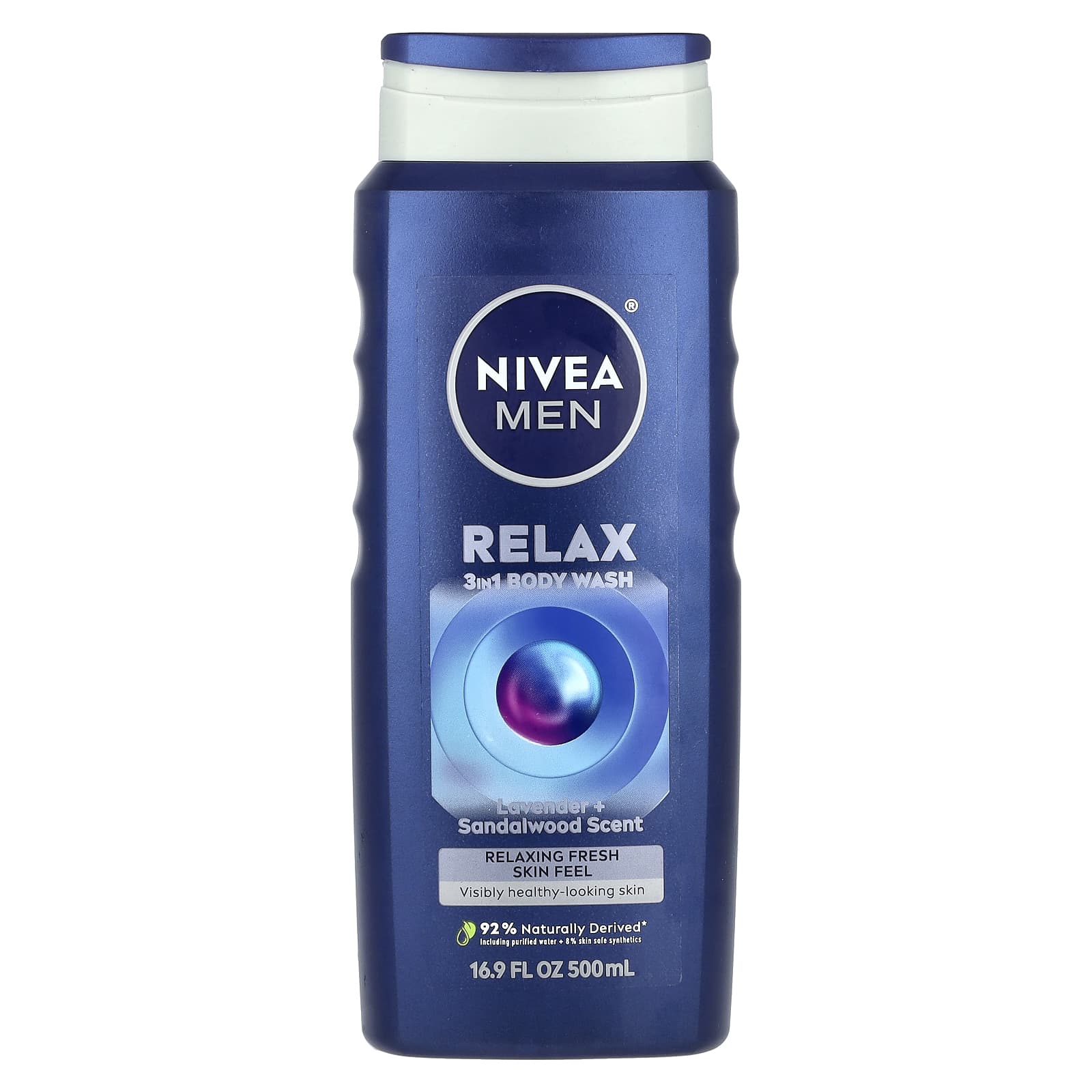Nivea, Men, Relax 3 in 1 Body Wash, Lavender + Sandalwood, 16.9 fl oz (500 ml) - Image 1