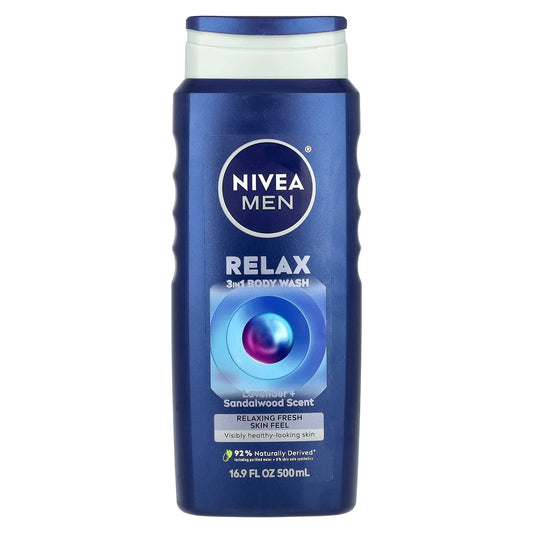 Nivea, Men, Relax 3 in 1 Body Wash, Lavender + Sandalwood, 16.9 fl oz (500 ml) - Image 1