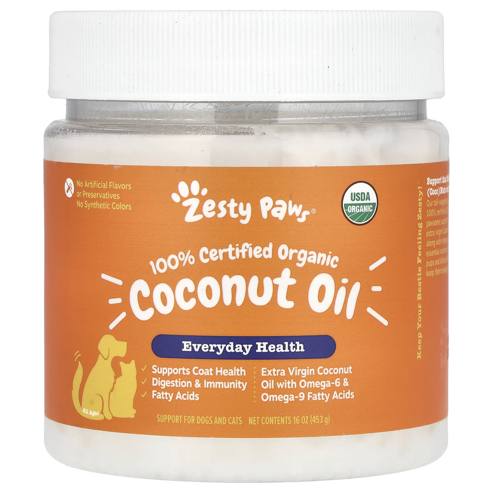 Zesty Paws, 100% Certified Organic Coconut Oil, For Dogs and Cats, All Ages, 16 oz (453 g) - Image 1