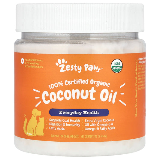 Zesty Paws, 100% Certified Organic Coconut Oil, For Dogs and Cats, All Ages, 16 oz (453 g) - Image 1