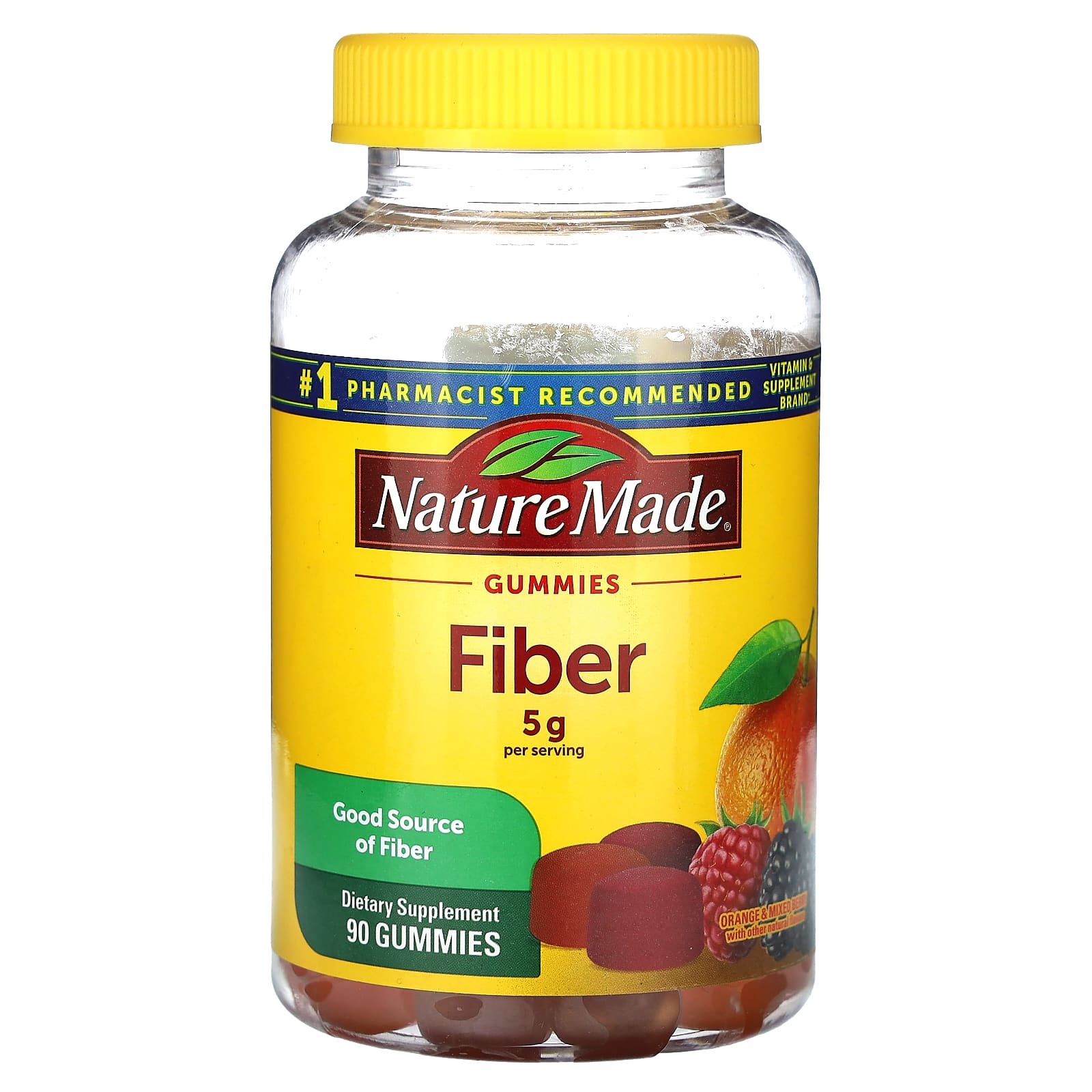Nature Made, Fiber Gummies, Orange & Mixed Berry, 90 Gummies (1.6 g per Gummy) - Image 1