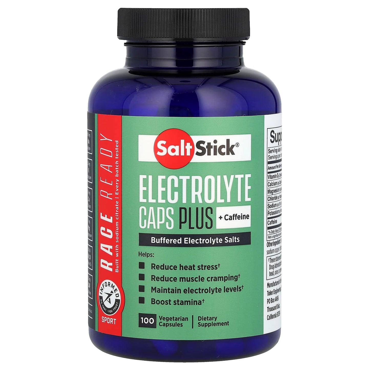 SaltStick, Electrolyte Caps Plus Caffeine, 100 Vegetarian Capsules - Image 1