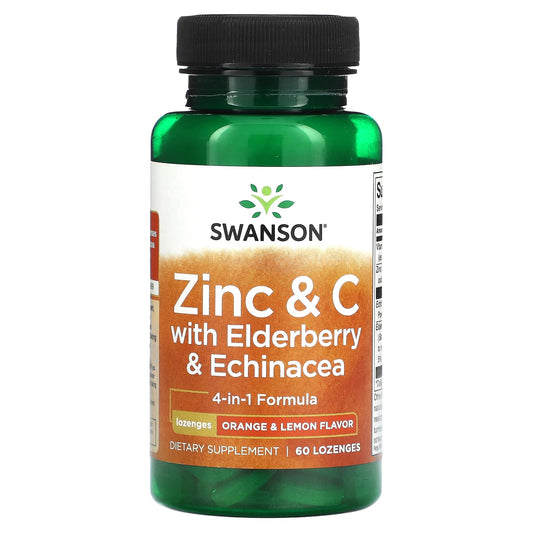 Swanson, Zinc & C with Elderberry & Echinacea, Orange & Lemon, 60 Lozenges - Image 1