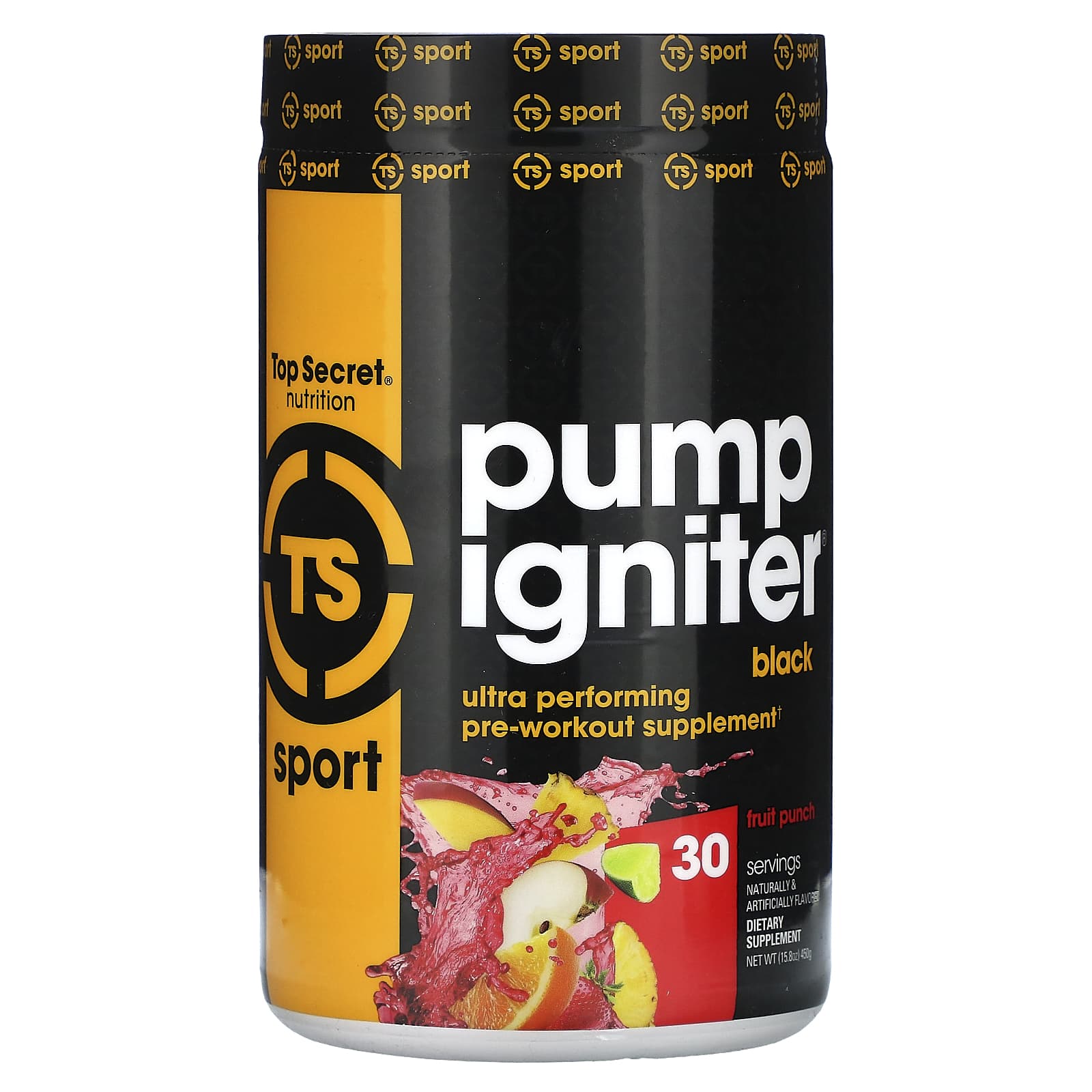 Top Secret Nutrition, Sport, Pump Igniter, Black, Ultra Performing Pre-Workout, Fruit Punch, 15.8 oz (450 g) - Image 1