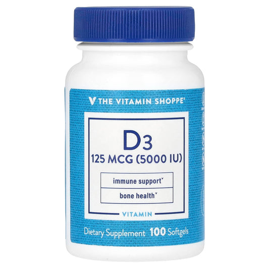 The Vitamin Shoppe, Vitamin D3, 125 mcg (5,000 IU), 100 Softgels - Image 1