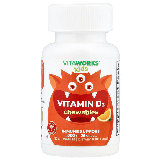 VitaWorks, Kids, Vitamin D3, Orange, 120 Chewables - Image 1