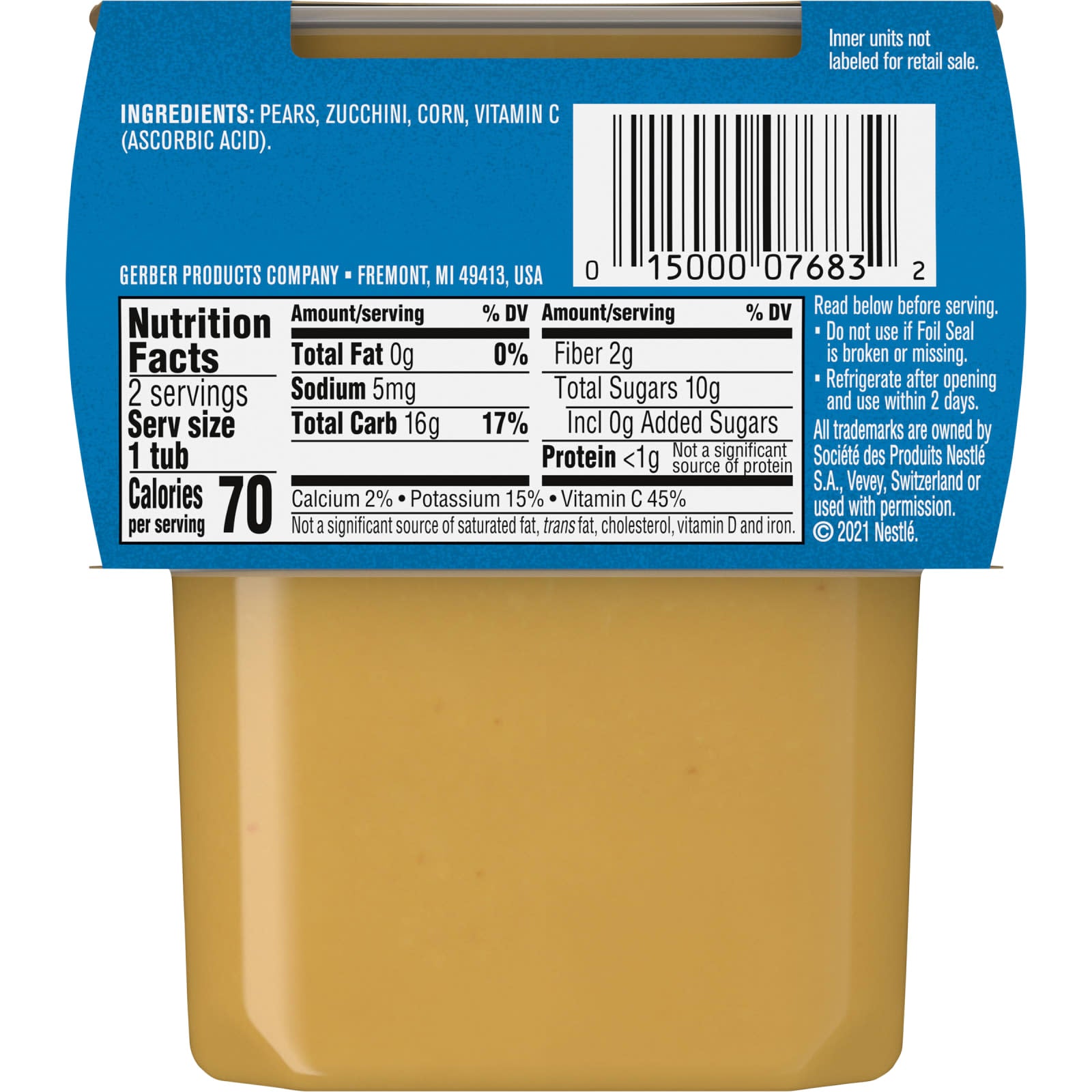 Gerber Natural 2nd Foods Pear Zucchini Corn Baby Food 2 Pack - Image 2