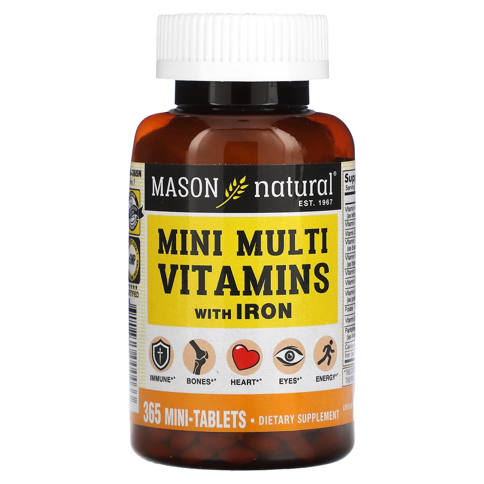 Mason Natural, Mini Multi Vitamins with Iron, 365 Mini Tablets - Image 1