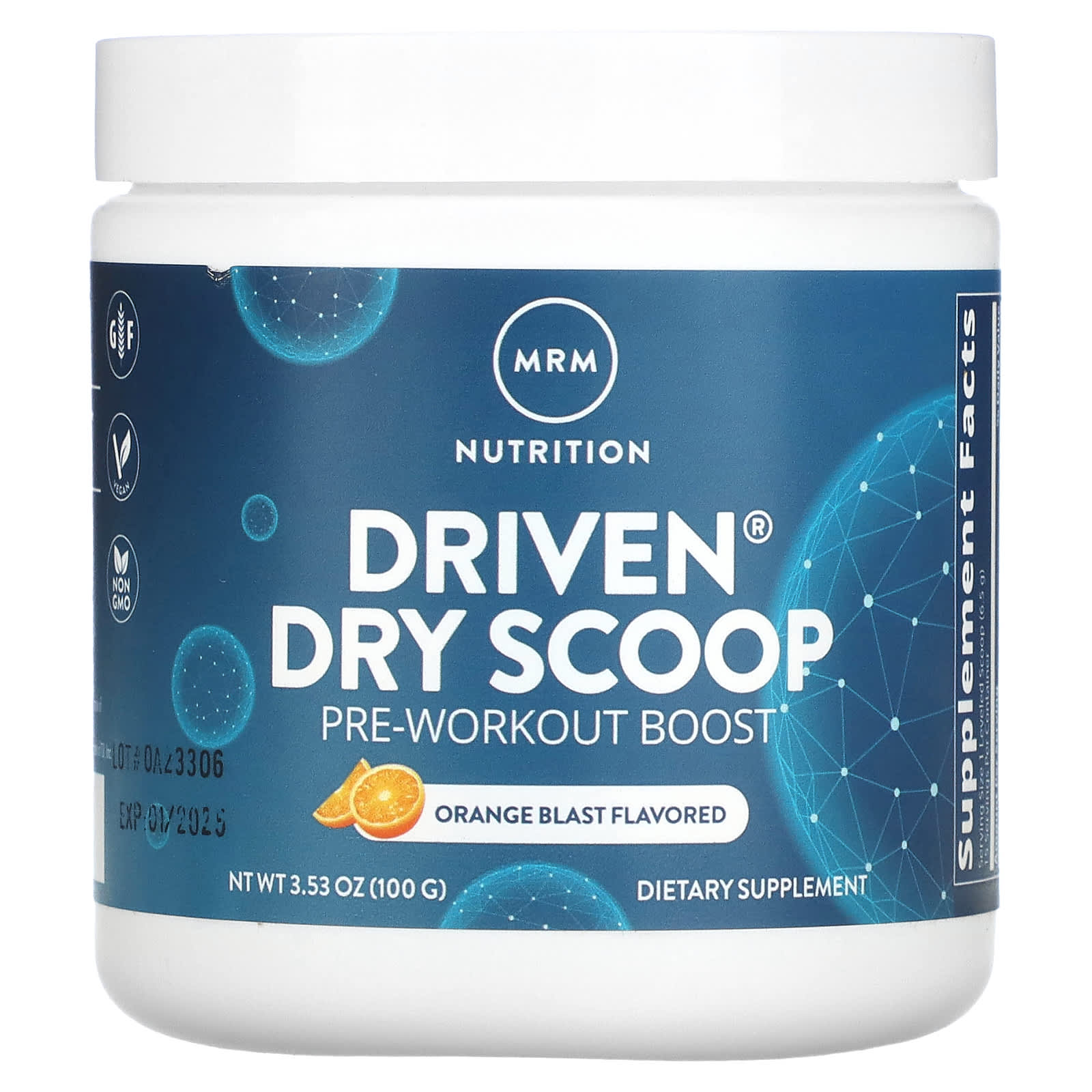 MRM Nutrition, Driven Dry Scoop, Pre-Workout Boost, Orange Blast, 3.53 oz (100 g) - Image 1