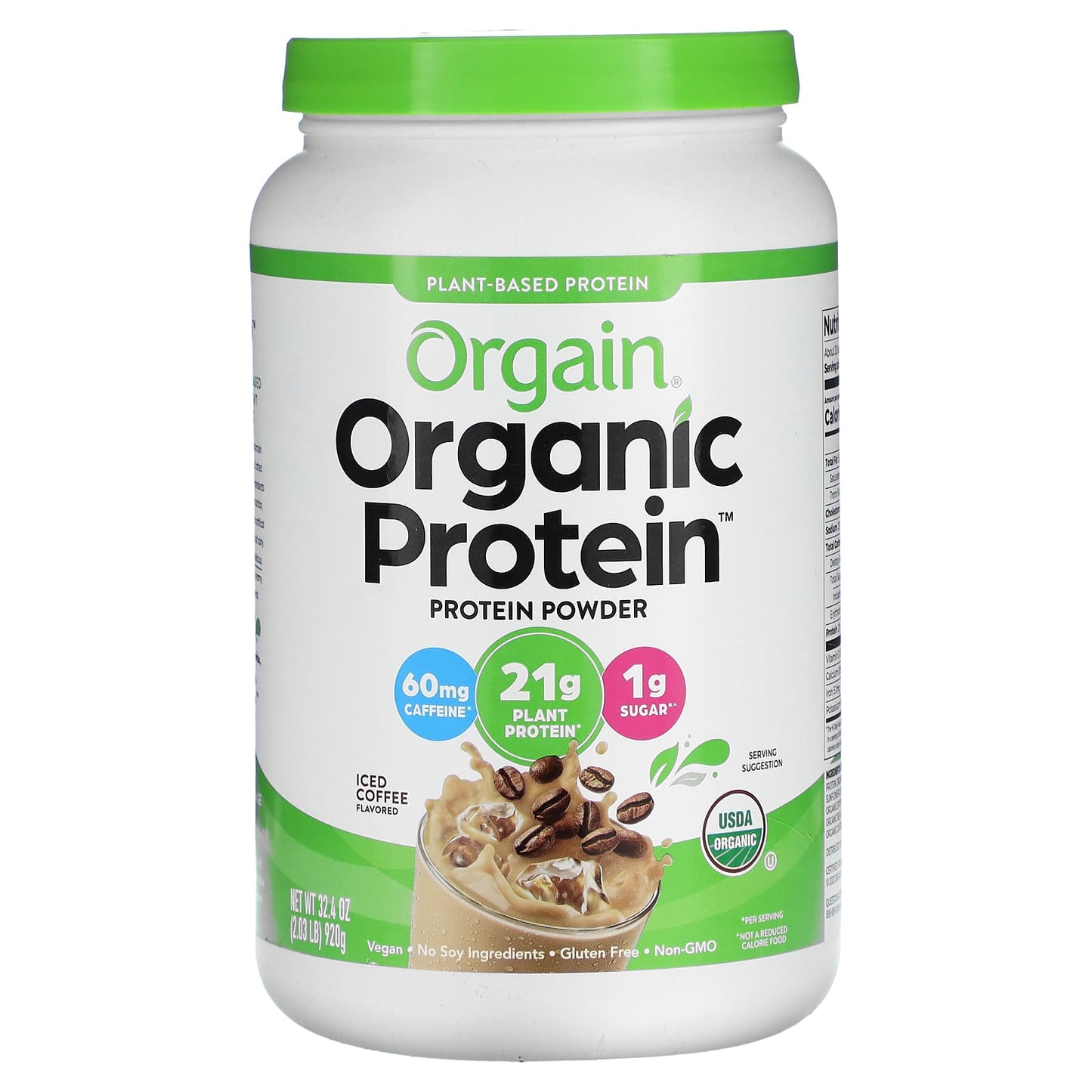 Orgain, Organic Protein Powder, Plant-Based, Iced Coffee, 2.03 lbs (920 g) - Image 1