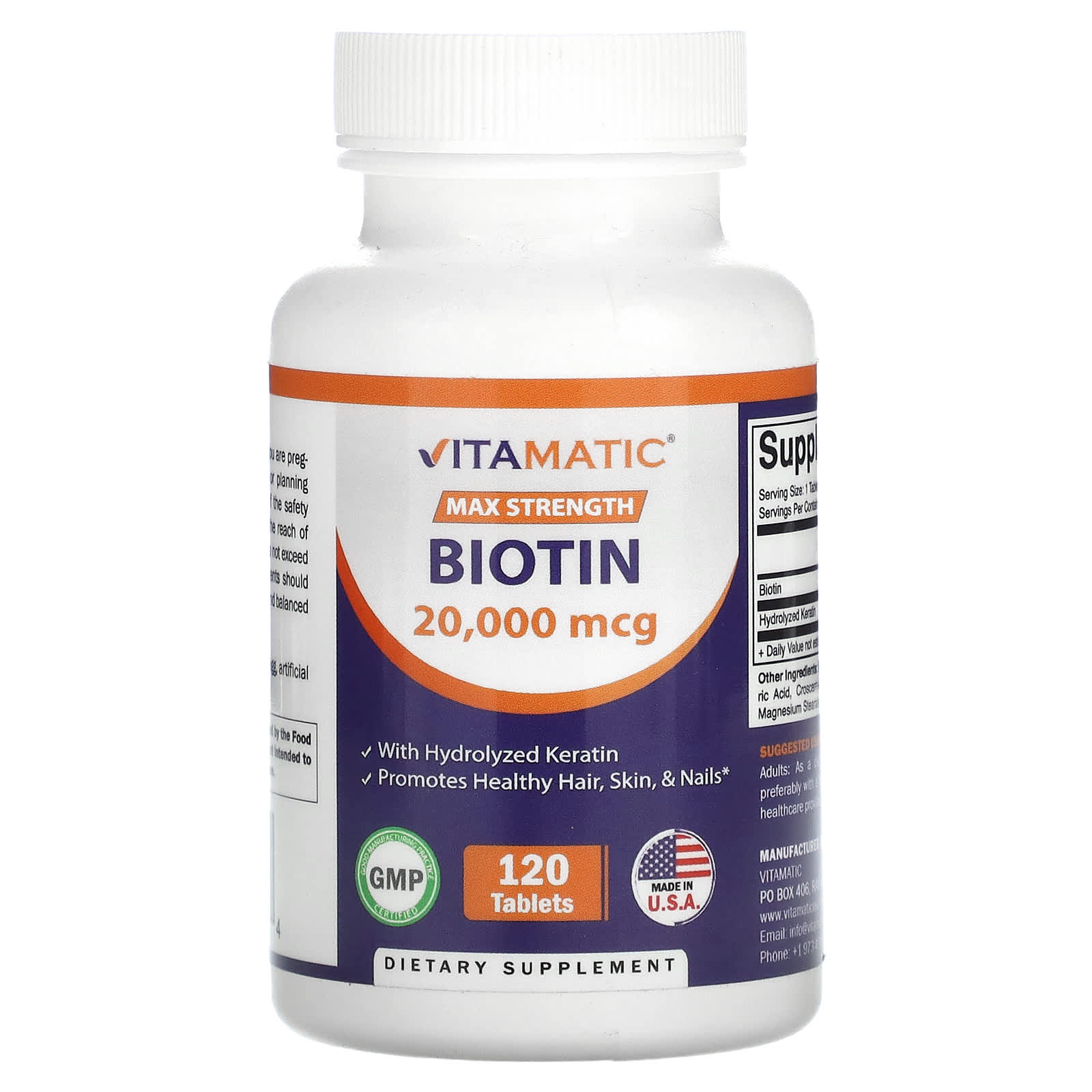 Vitamatic, Biotin, Max Strength, 20,000 mcg, 120 Tablets - Image 1