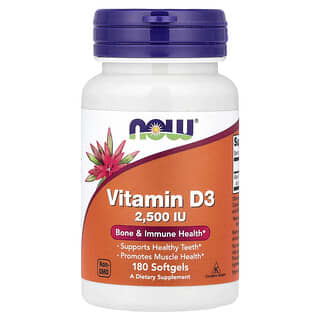 NOW Foods Vitamin D3 2500 IU 180 Softgels for Healthy Bones & Immunity