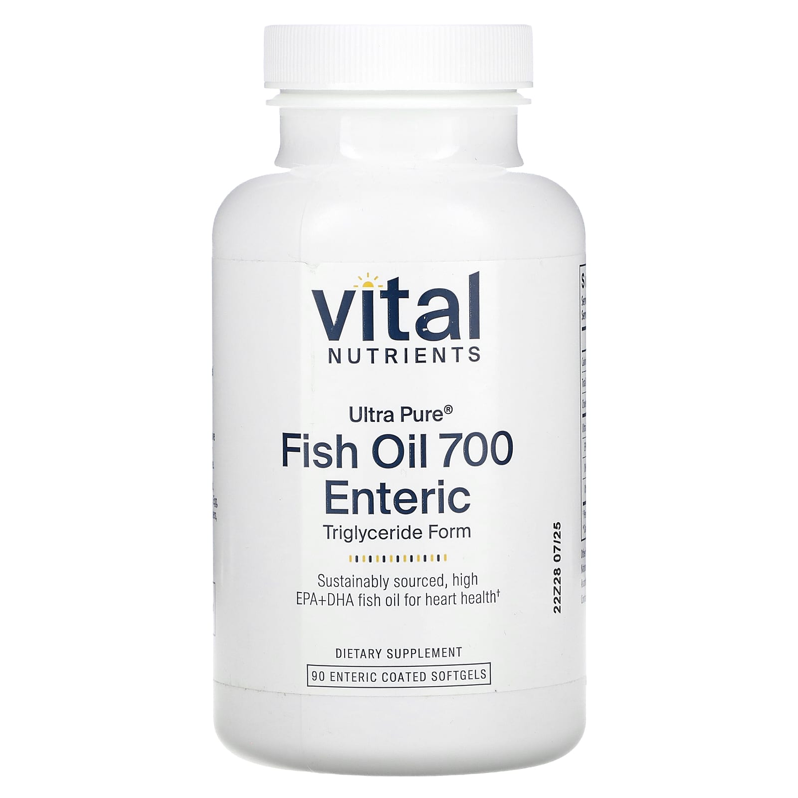 Vital Nutrients, Ultra Pure, Fish Oil 700 Enteric, 90 Enteric Coated Softgels - Image 1
