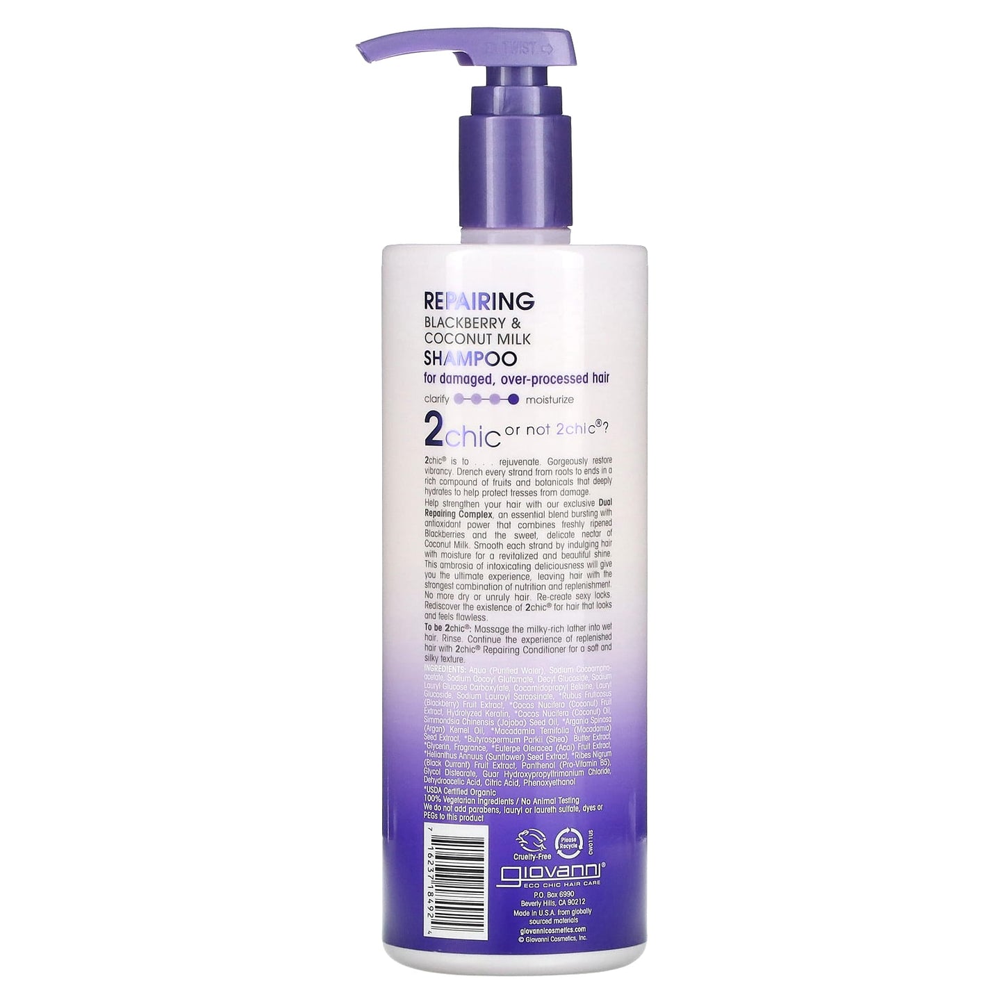 Giovanni 2chic Repairing Shampoo for Damaged Hair - Blackberry & Coconut Milk - Image 2